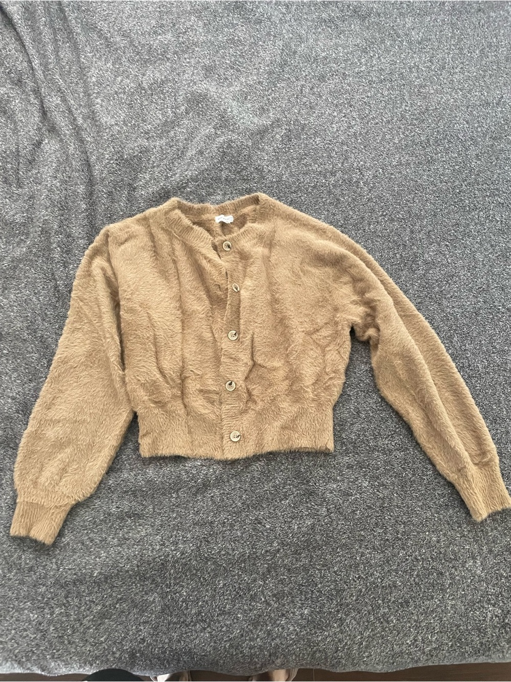 Good American Fuzzy Crop Cardigan - Camel Brown